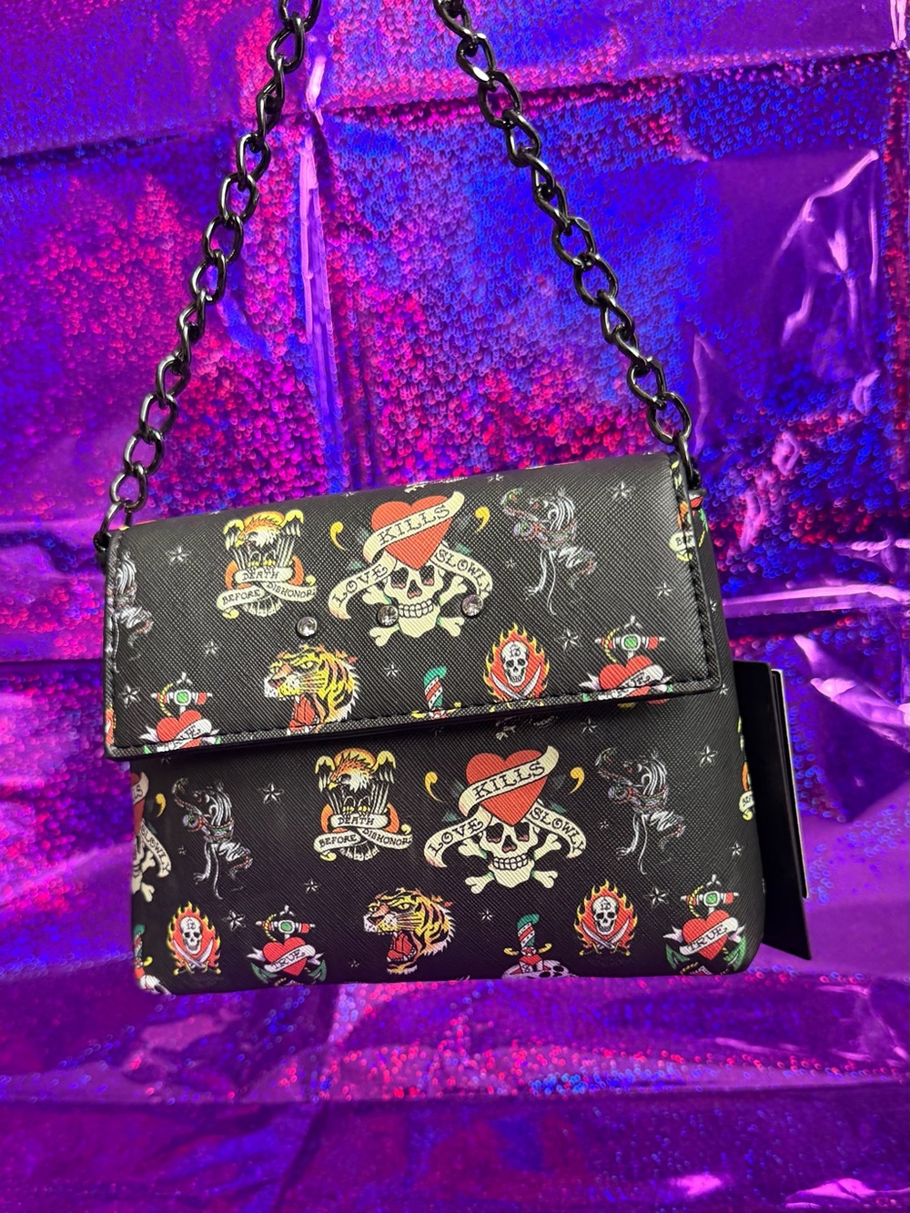 Women Ed Hardy wristlet with Multicolor Tattoo Print